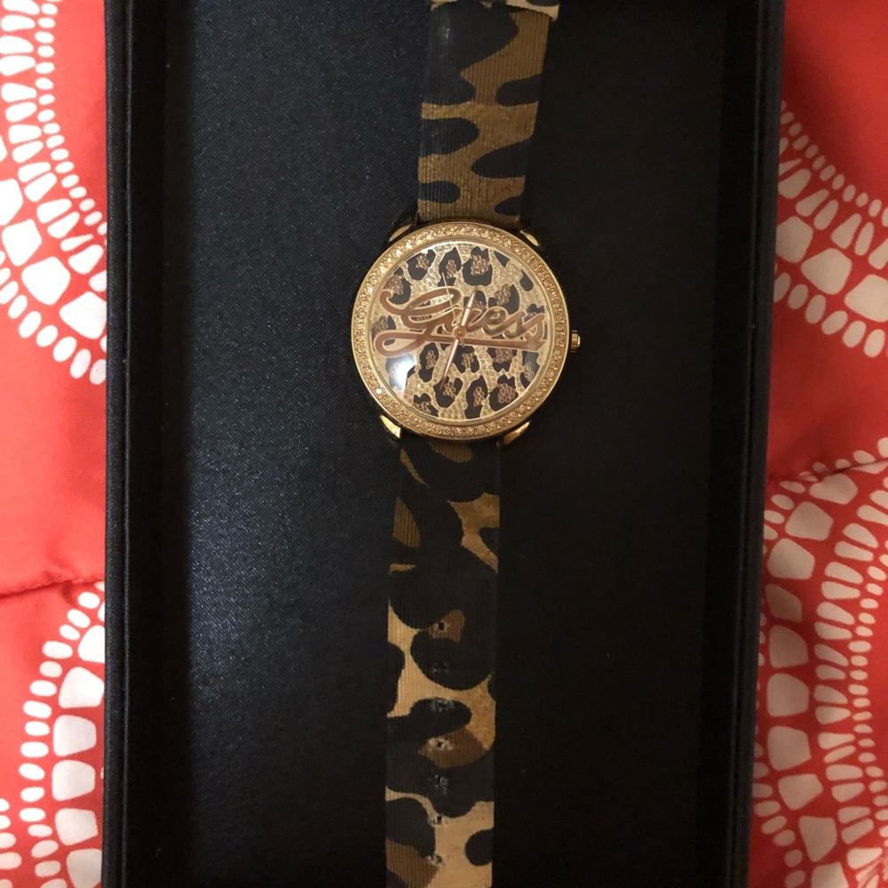 Guess gold leopard print watch